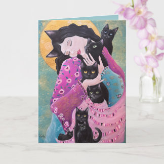 Whimsische Kunst der schwarzen Katzen Karte
