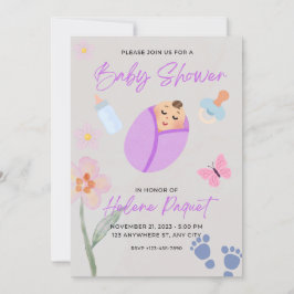 Whimsische Lavendel-Aquarell-Baby-Shower-Einladung Einladung