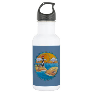 Whimsische Leuchtturm-Strandszene - Küsten-Folk-Ar Edelstahlflasche