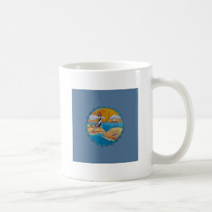Whimsische Leuchtturm-Strandszene - Küsten-Folk-Ar Kaffeetasse