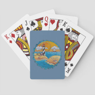 Whimsische Leuchtturm-Strandszene - Küsten-Folk-Ar Spielkarten