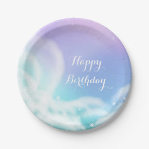 Whimsische lila rosa funkelnde Wolken Babyparty Pappteller