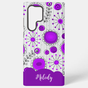 Whimsische lila weiße Herzen Blumen Blumenname Samsung Galaxy Hülle