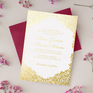 Whimsische Luxus-Goldene Blumige Hochzeit Folieneinladung