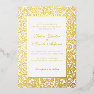 Whimsische Luxus-Hochzeit im goldenen Blumenstil Folieneinladung