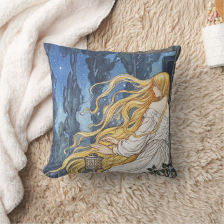 Whimsische Märchen Vintage Rapunzel Art Nouveau Kissen