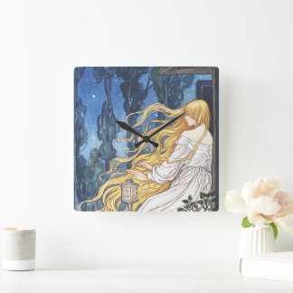 Whimsische Märchen Vintage Rapunzel Art Nouveau Quadratische Wanduhr