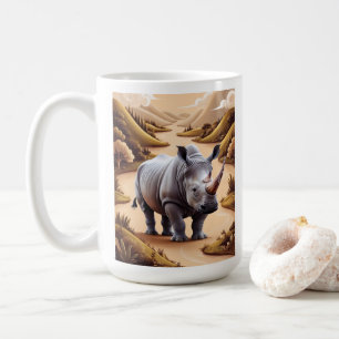 Whimsische Miniatur-Nashorn-Tier-Hybrid-Kunst Kaffeetasse