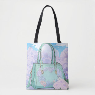 Whimsische Minzblumen-Handtasche Himmel und Wolken