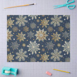Whimsische moderne Marine-Gold-Schneeflocken-Decou Seidenpapier
