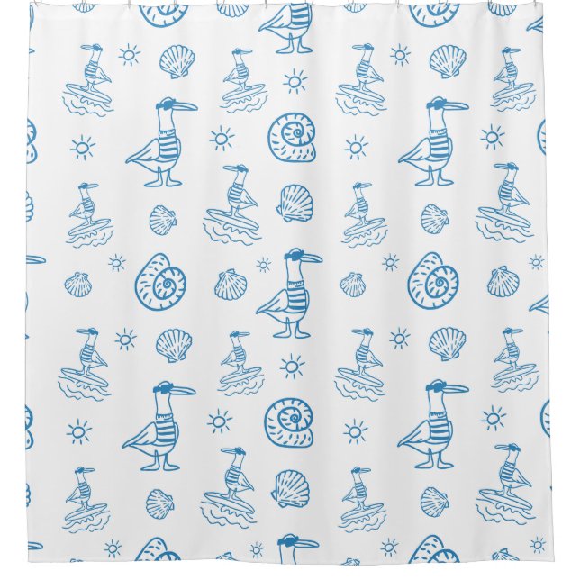 Whimsische Möwe Nautical Doodle Muster Duschvorhang (Vorderseite)
