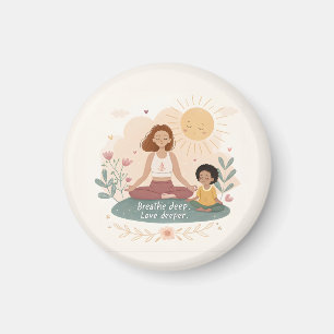 Whimsische Mutter-Kind-Meditationskunst Magnet
