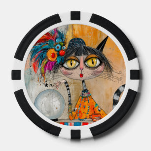 Whimsische mystische Wahrsagerkatze Pokerchips
