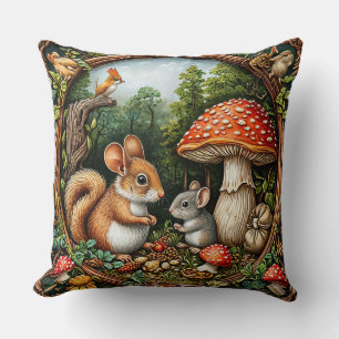 Whimsische Naturszene mit Eichhörnchen Kissen