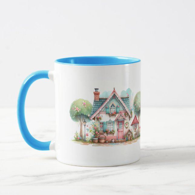 Whimsische Pastell-Fabelhaus-Kunst Tasse (Links)