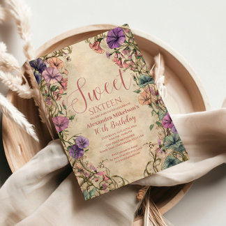 Whimsische Pastell-Wildblumen-Sweet 16 Einladung