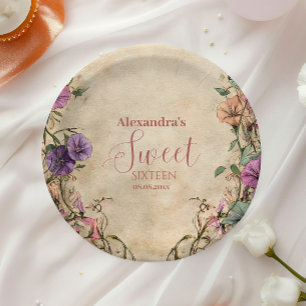 Whimsische Pastell-Wildblumen-Sweet 16 Pappteller