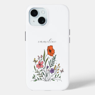Whimsische personalisierte florale Wildblume  iPhone 15 Hülle