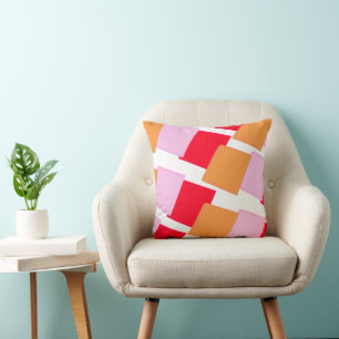 Whimsische Quadrate Rot Orange Pink Kissen