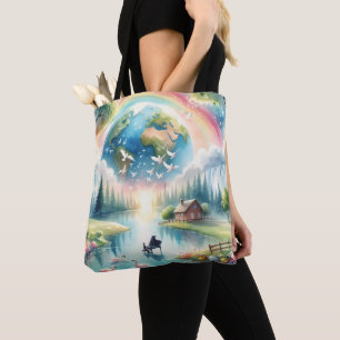 Whimsische Regenbogen-Erde Fantasy-Szene