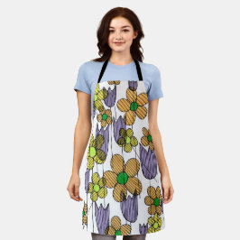 Whimsische Retro-geometrische Blumen Lila Tulpen S Schürze