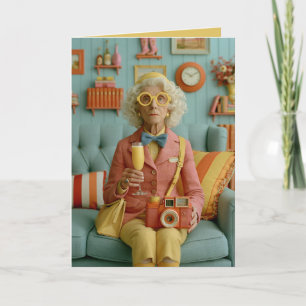 Whimsische Retro-Oma mit Kamera Karte