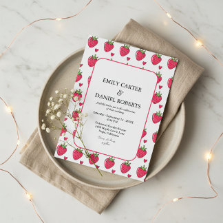 Whimsische rosa Erdbeeren-Hochzeitseinladung Einladung
