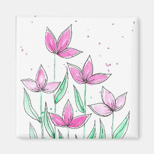 Whimsische rosa Wasserfarben-Blumen Magnet