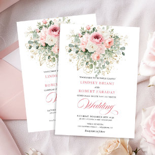 Whimsische rosafarbene florale Boho-Hochzeitseinla Einladung