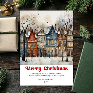 Whimsische rustikale Weihnachtsszene, leuchtende S Feiertagskarte