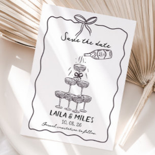 Whimsische Save-the-Date-Champagner-Turm-Hochzeit Save The Date