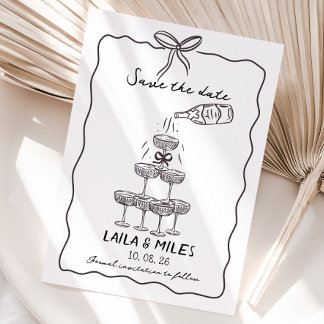 Whimsische Save-the-Date-Champagner-Turm-Hochzeit Save The Date