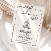 Whimsische Save-the-Date-Sekt-Turm-Hochzeit
