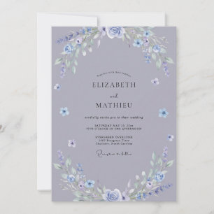 Whimsische Schiefer-Blaue Wildblumen-Hochzeit Einladung