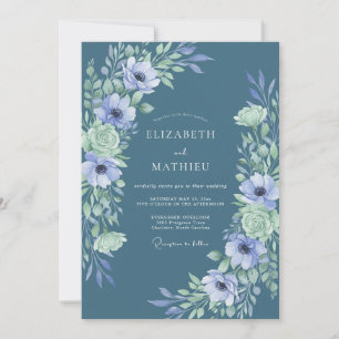Whimsische Schiefer-Periwinkle-Anemone-Hochzeit Einladung