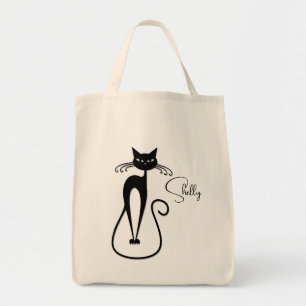 Whimsische schlanke schwarze Katze persönlich Tragetasche