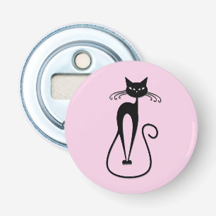 Whimsische schlanke schwarze Katze Rosa Flaschenöffner