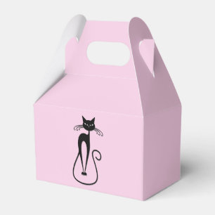Whimsische schlanke schwarze Katze Rosa Geschenkschachtel