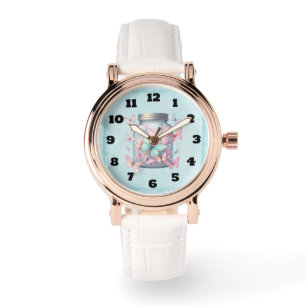 Whimsische Schmetterlinge in einem Glas Armbanduhr