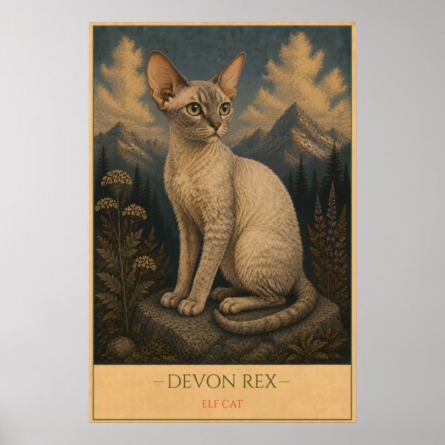 Whimsische Schönheit: Devon Rex Poster (Vorne)