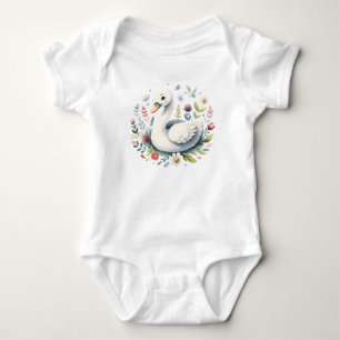Whimsische Schwan-Illustration Kawaii-Vogeldesig Baby Strampler