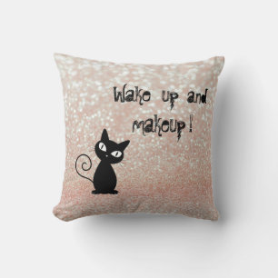 Whimsische schwarze Katze Glittery-Wach auf und sc Kissen