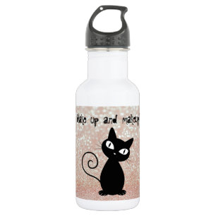 Whimsische schwarze Katze Glittery-Wach auf und sc Trinkflasche