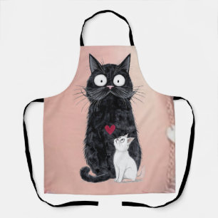 Whimsische schwarze Katze und weißes Kätzchen mit  Schürze