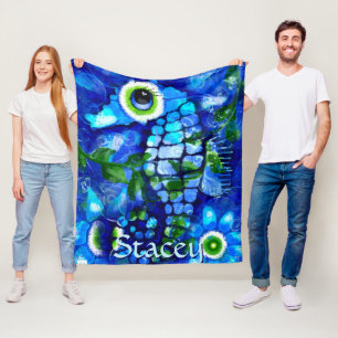 Whimsische Seepferdchen-Kunst mit großen Augen in Fleecedecke