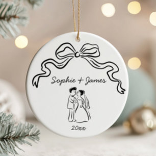 Whimsische seltsame handgezeichnete Bogen-Hochzeit Keramik Ornament
