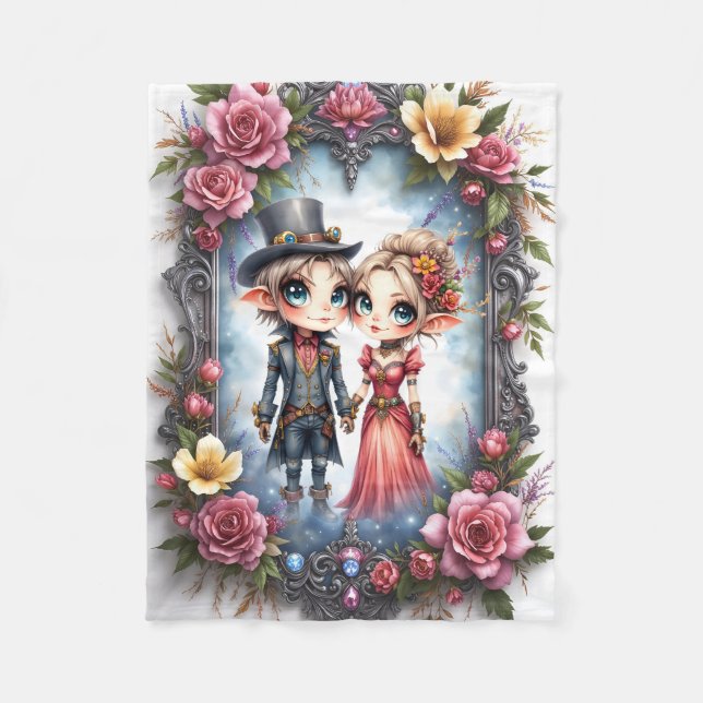 Whimsische Steampunk-Elfen-Hochzeit  Fleecedecke (Vorderseite)
