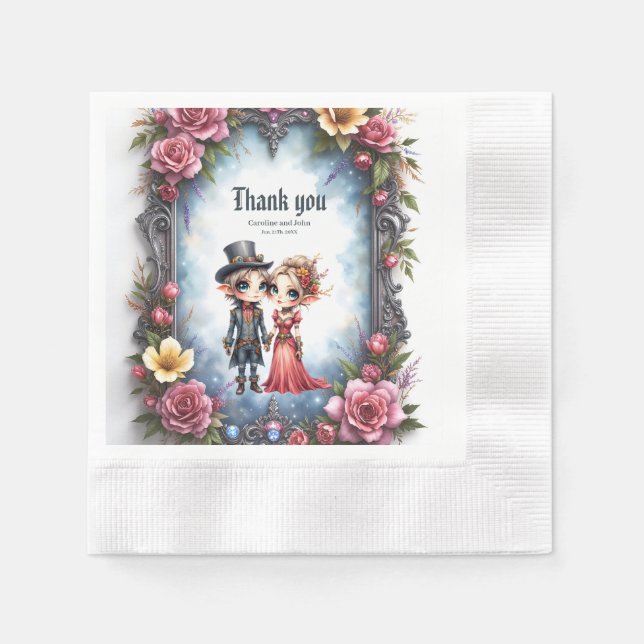 Whimsische Steampunk-Elfen-Hochzeit Serviette (Vorderseite)