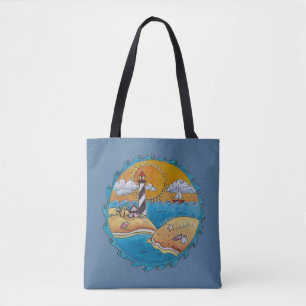Whimsische Strandszene mit Leuchtturm, Küsten-Folk