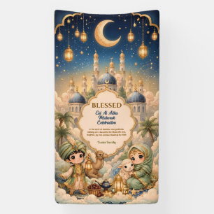 Whimsische süße Chibi-Kinder Eid Mubarak Familie Banner